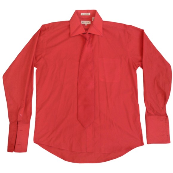 Karl Kani Long Sleeve Men's Red Dress Shirt Size 16.5 36-37 with Tie - Picture 2 of 7